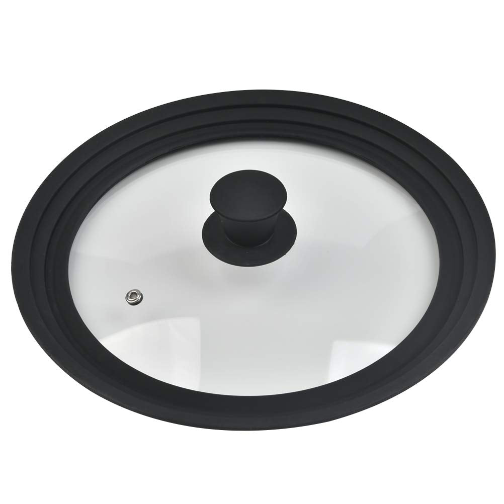 TIMESETL Universal Lid for Pots, Pans and Skillets, Anti Scalding Tempered Pot Lid with Heat Resistant Silicone Rim Fits Sizes 24/26/28cm Diameter Cookware, Black