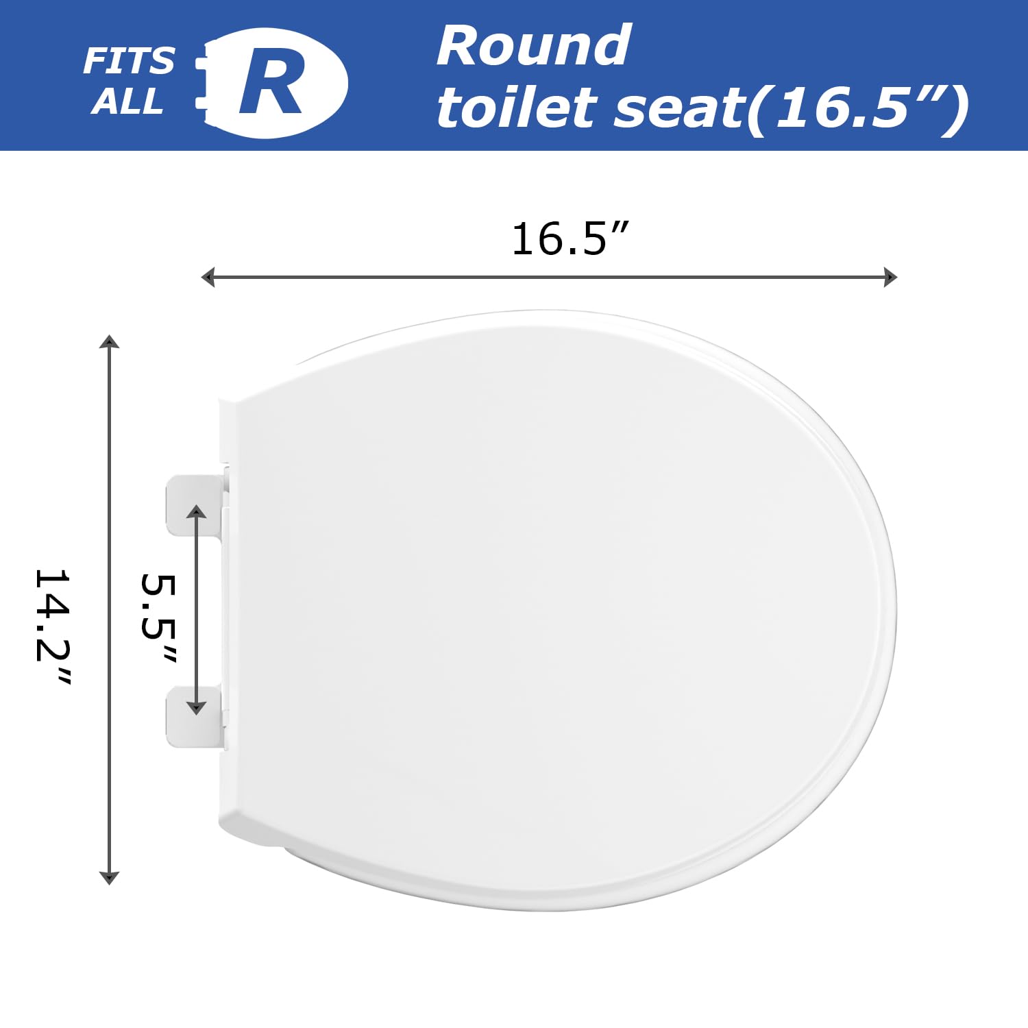 Round Toilet Seat, Standard 16.5” Slow/Soft Close Round Toilet Seat for Round Toilets, No-Slam Quiet-Close Lid, Easy-to-Install, White, Durable Never-Loosen Design
