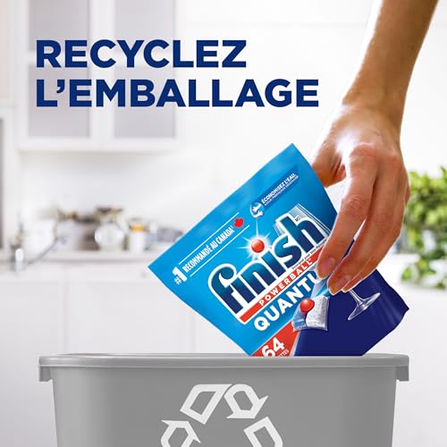 Finish Power Ball Quantum Dishwasher Detergent Pods, No pre sinse needed, For Deep clean & sparkling shine, Lemon Sparkle, 64 Tabs