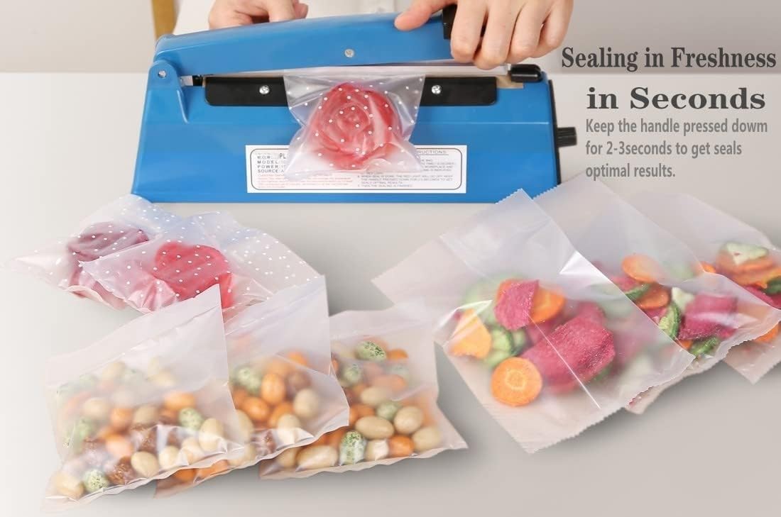 Impulse Heat Sealer Manual Bags Heat 8/12 Inch Impulse Sealing Machine for Plastic PE PP Bags with Extra Replace Element Grip (200mm, Blue)