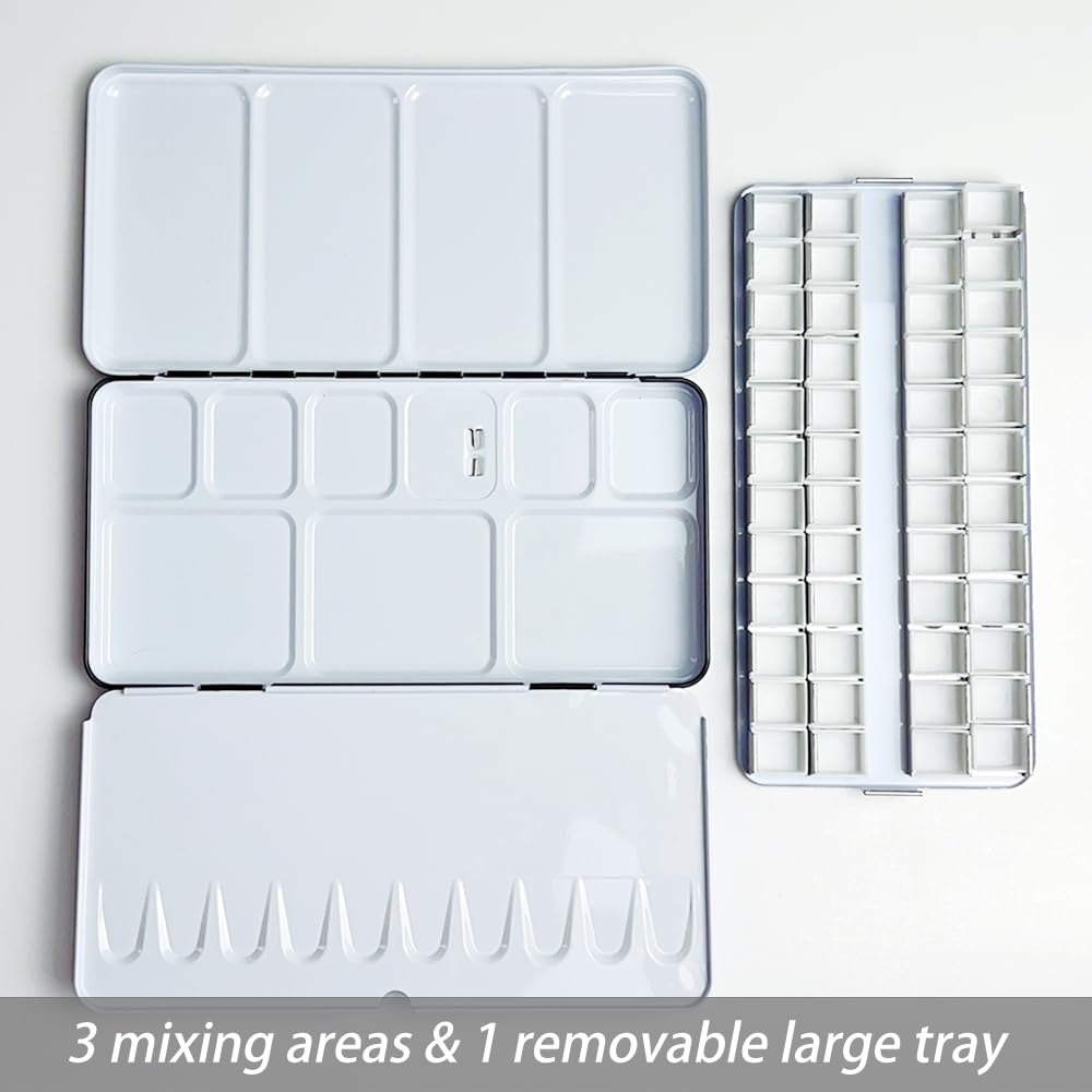 FCLUB Empty Watercolor Palette Paint Case - Large Watercolor Metal Tin with 48Pcs Half Pans