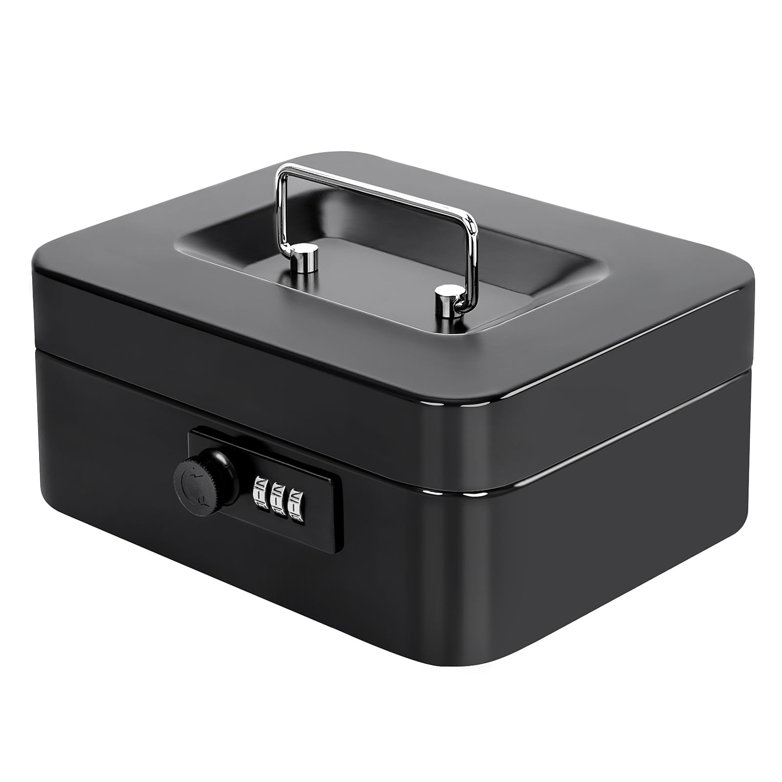 Jssmst Small Cash Box with Combination Lock – Durable Metal Cash Box with Money Tray Black,7.87 x 6.3 x 3.35 inches, CB0701M