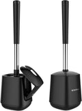 SetSail Toilet Brush and Holder 2 Pack, Self Closing Lid Toilet Bowl Brushes Holder and Extra Long Handle Ventilated Toilet Brush Set for Bathroom Cleaning, Nylon Bristles, Black