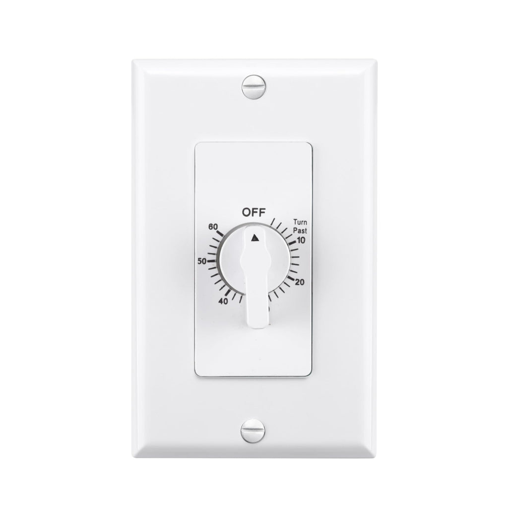 BN-LINK Heavy Duty 60-Minute in-Wall Spring Wound Countdown Timer Switch for Lights, Mechanical Switch Timer for Bathroom Exhaust Fan, No Neutral Wire Required, 2 Wall Plate(White and Silver Metallic)
