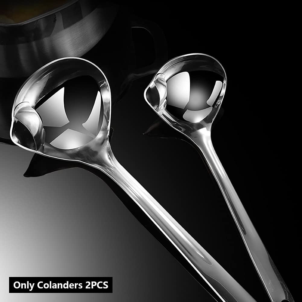 2PCS Fat Skimmer Spoon, Fat Separator for Cooking Ladle Strainer Portable Kitchen Gadgets Stainless Steel(Large + small)
