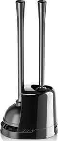 Toilet Plunger and Brush, 2-in-1 Bowl Brush and Heavy Duty Toilet Plunger Set with Ventilated Holder Combo for 5.3-inch Toilet Drain Bathroom Cleaning (Black)