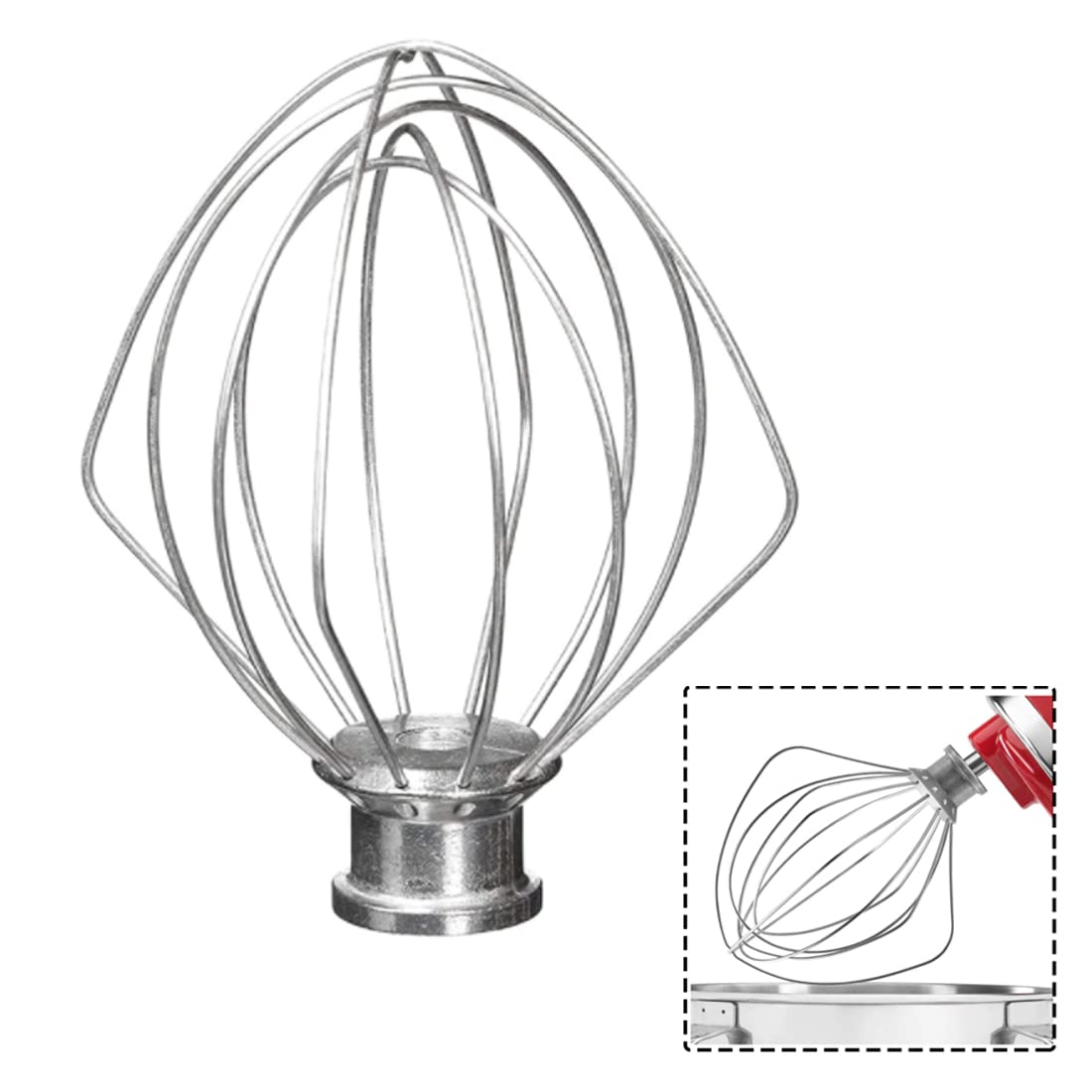 6 Wire Whip 4.5 QT Tilt-Head Stand Mixer for Kitchen Aid K45WW WP9704329 KSM150 KSM160 K45 KSM90 KSM100,Stainless Steel Egg Cream Stirrer,Flour Cake Balloon Whisk