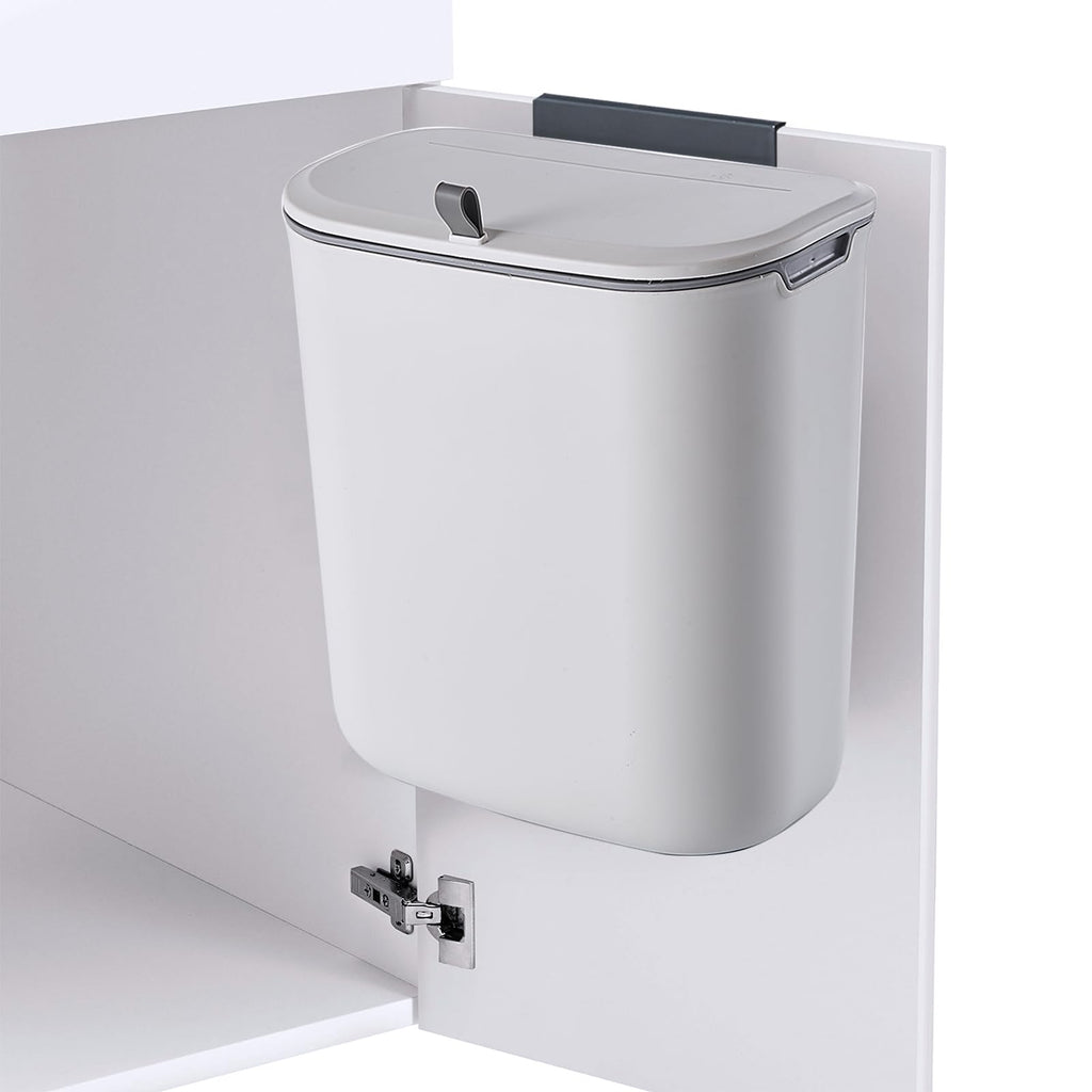 ELPHECO Compost Bin, 2.5 Gallon Hanging Trash Can with Lid, Kitchen Cabinet Door Under Sink Plastic Garbage Can Wall Mounted Slide Open, White