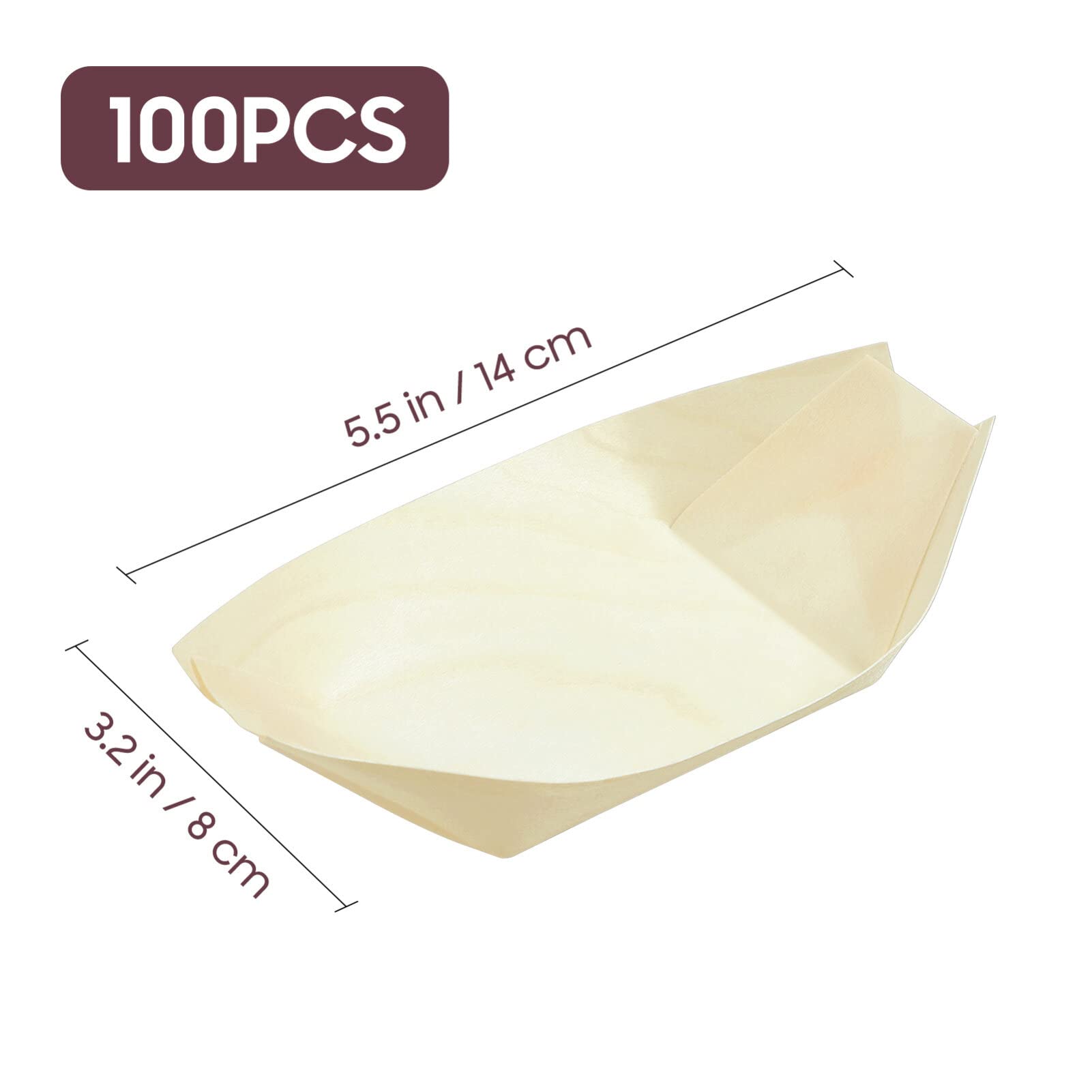 Cabilock 100pcs Disposable Wood Boat Plates, 5inch Sushi Boat Serving Tray Plate Japanese Style Snack Tray for Home Restaurant