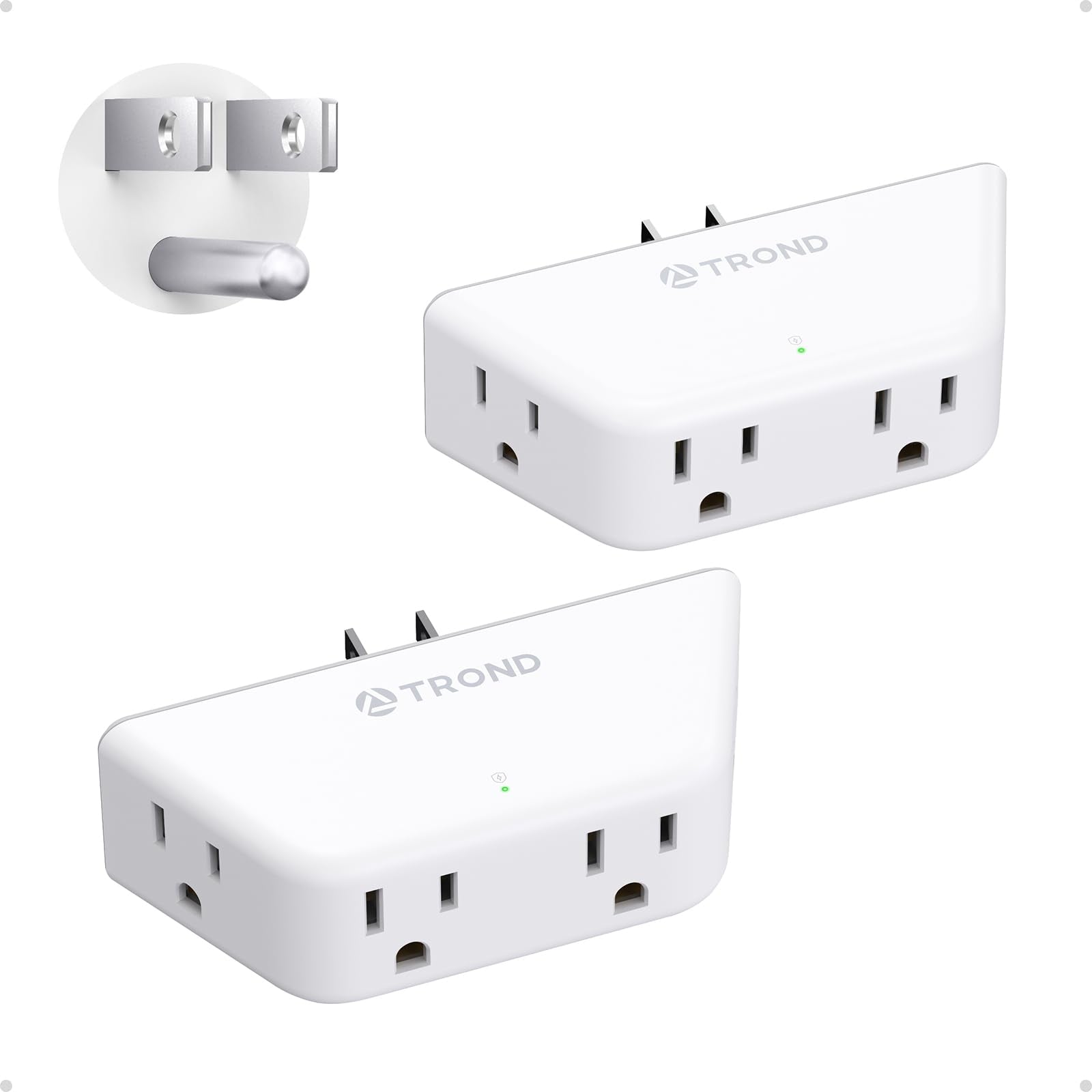 TROND 2 Pack Multi Plug Outlet Extender with Surge Protector, 3 Way Angled Wall Adapter with 4 Outlets, Electrical Wall Splitter, Multiple Plug Expander for Home Office Dorm Room Hotel Travel, White