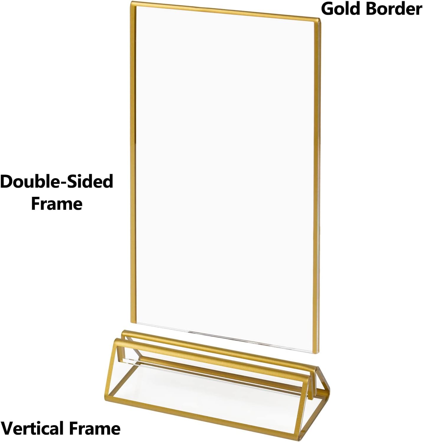 Gold Frames 5 x 7 inch/ 13x18 cm 6 Pack, Acrylic Picture Frame Double Sided Stand, Table Number Sign Set Holders, Clear Menu Flyer Display Floating Desk Stands for Wedding, Party, Restaurant - Vertical