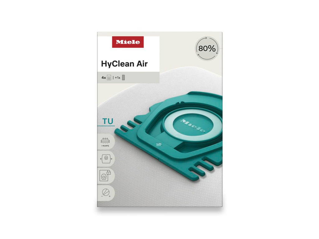 Miele HyClean Air TU Vacuum Cleaner Bags for Miele Guard S1/L1 Vacuum Cleaners, Pack of 4 Vacuum Bags and 1 AirClean Exhaust Filter – 12774420
