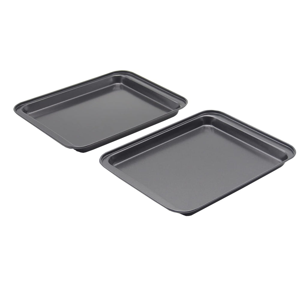HYTK Small Baking Sheet Nonstick 9.45 X 7.09 Inch (Inner 7.5x6), 8 Inch Mini Cookie Tray Toaster Conventional Oven Pan No Warp No Rust Magnetic Bakeware for 1 to 2 person 2 Pack