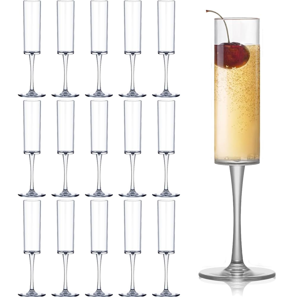 16 Pack Plastic Champagne Flutes,6 Oz Unbreakable Acrylic Clear Goblet Glasses, Reusable Champagne Toasting Cups for Party Birthday Anniversary Wedding Thanksgiving