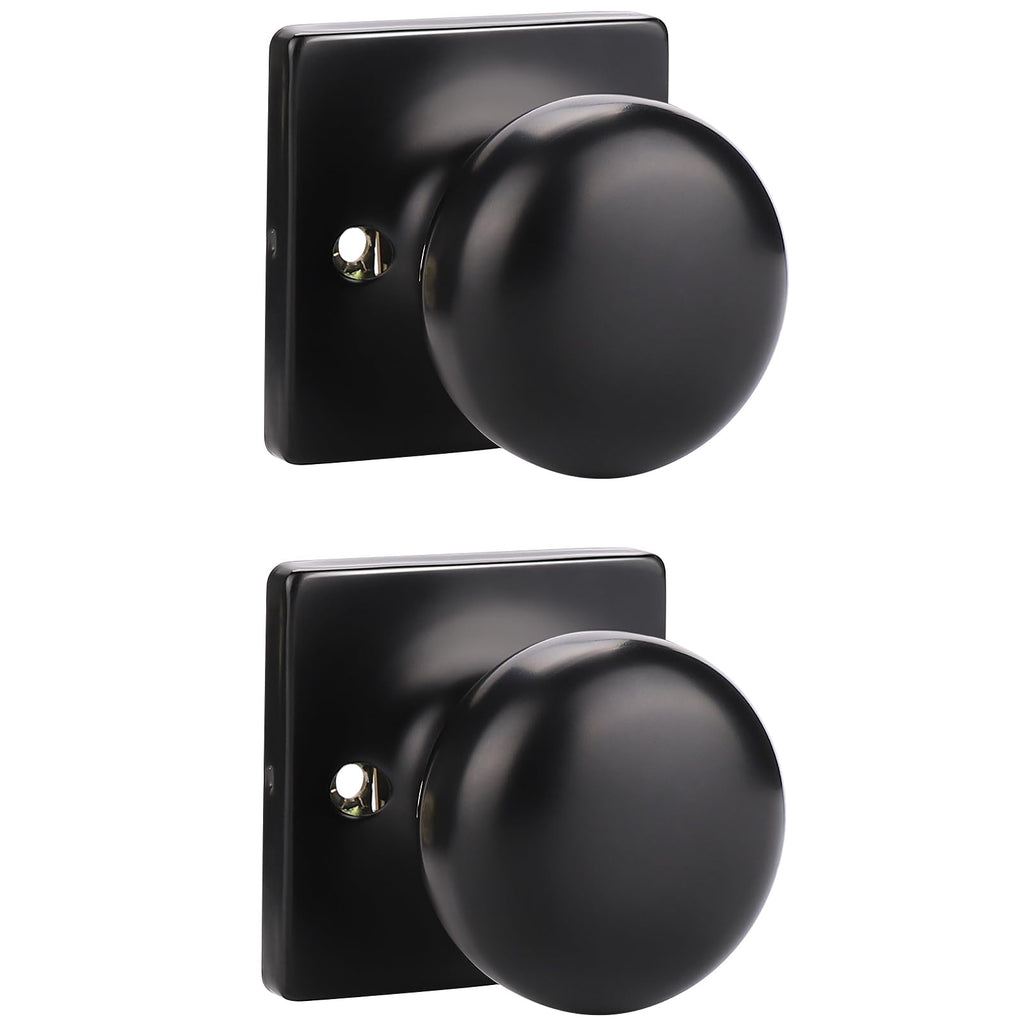 GOBEKOR 2 Pack Dummy Door Knob Interior Matte Black Dummy Door Knobs Round Keyless Stainless Steel Single Side Door Knobs for French Doors
