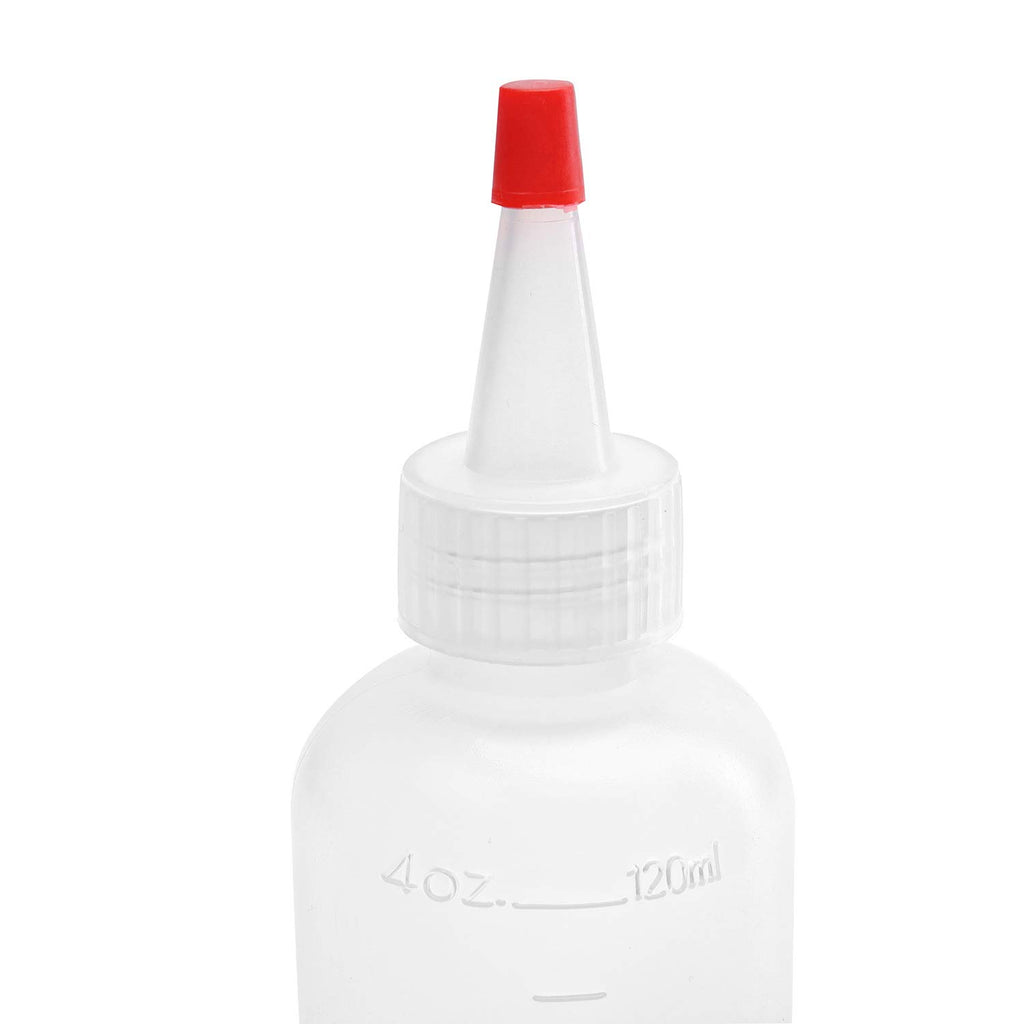 Hedume 30 Pack 4-Ounce Plastic Squeeze Bottles with Red Tip Cap and Measurement - BPA-Free, Latex-Free, Food-Grade - Good for Crafts, Art, Glue, Sauces