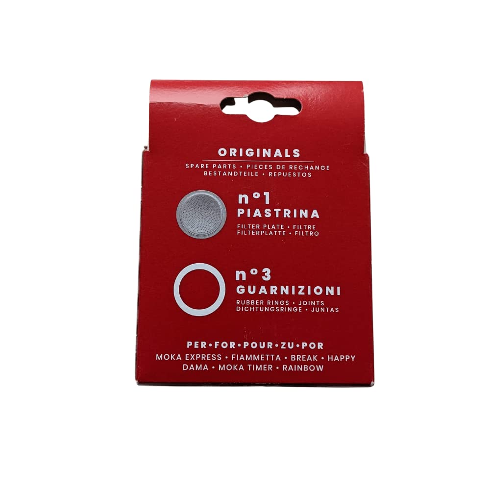 Bialetti 3 Gaskets (Rubber Rings) 1 Filter Plate Replacement for Moka 6 Cup