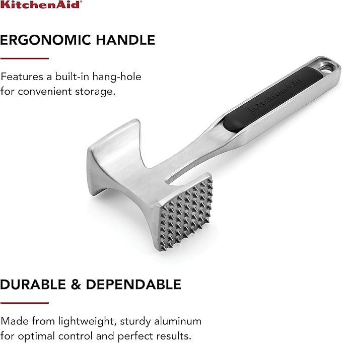 KitchenAid - Meat Tenderizer, Gourmet Meat Tenderizer Hammer with Dual Sides & Ergonomic Handle - Ideal for Chicken, Beef, Pork, Cutlets, Nuts, & More