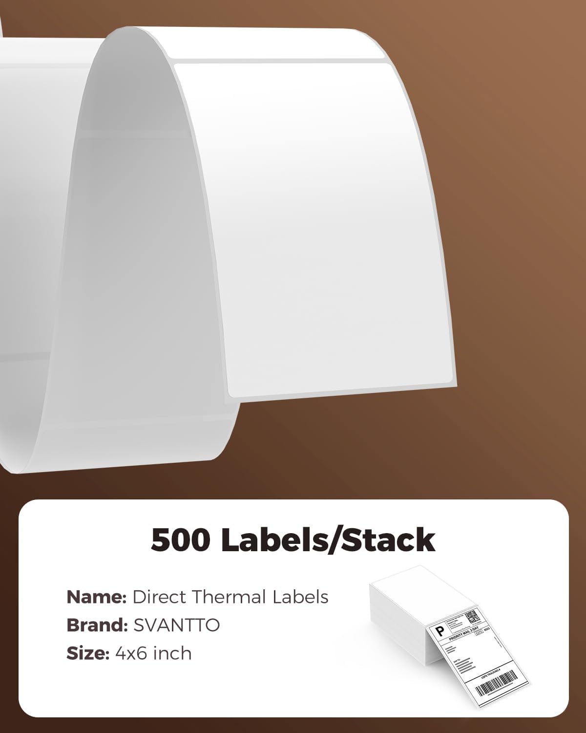 SVANTTO 4x6 Thermal Labels, Strong Adhesive and Perforated Shipping Labels, Thermal Printer Labels for Mailing Postage Address, Compatible with Rollo, Munbyn, Zebra & Nelko Printer（500Pcs/Stack）