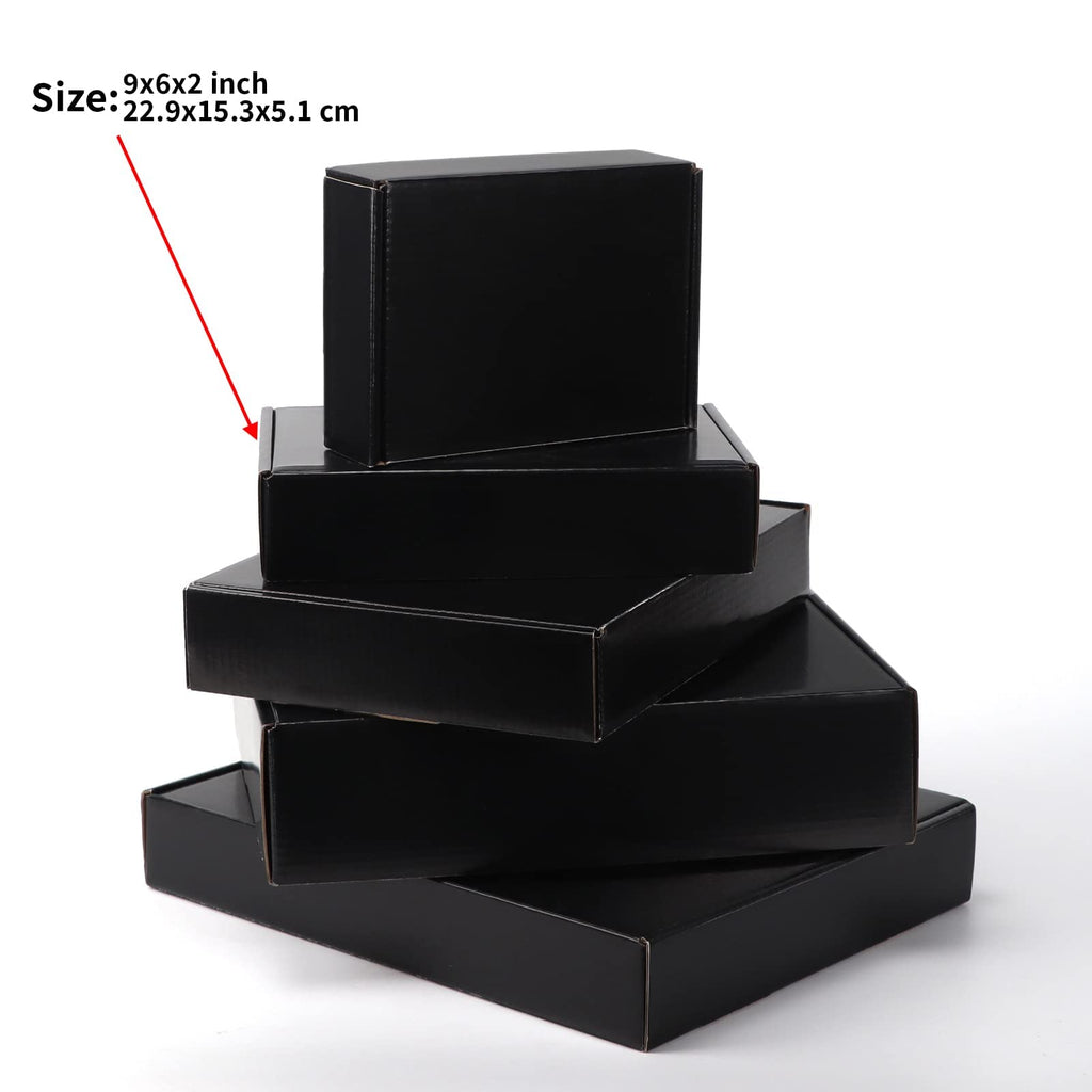 EXYGLO 25 Pack 9x6x2 Shipping Boxes, Black Corrugated Cardboard Boxes for Packaging Small Business, Moving, Shipping, Mailing, and Storing