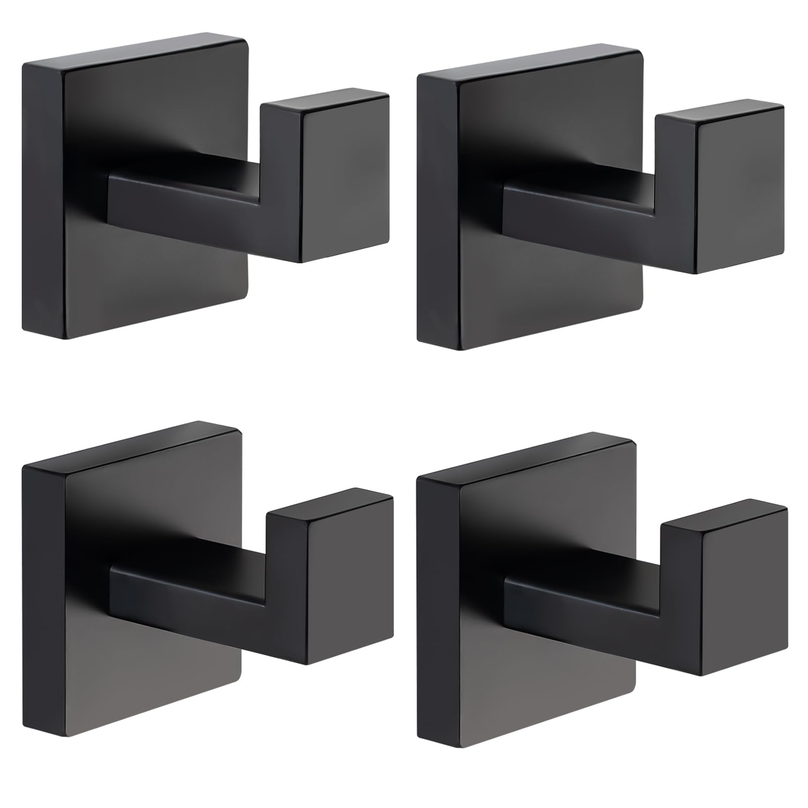 HITSLAM Towel Hooks for Bathroom Wall Mounted, Black Bathroom Hook, SUS304 Stainless Steel Robe Hook and Coat Hooks, Square Wall Hooks for Hanging, Hand Towel Holder, 4 Packs