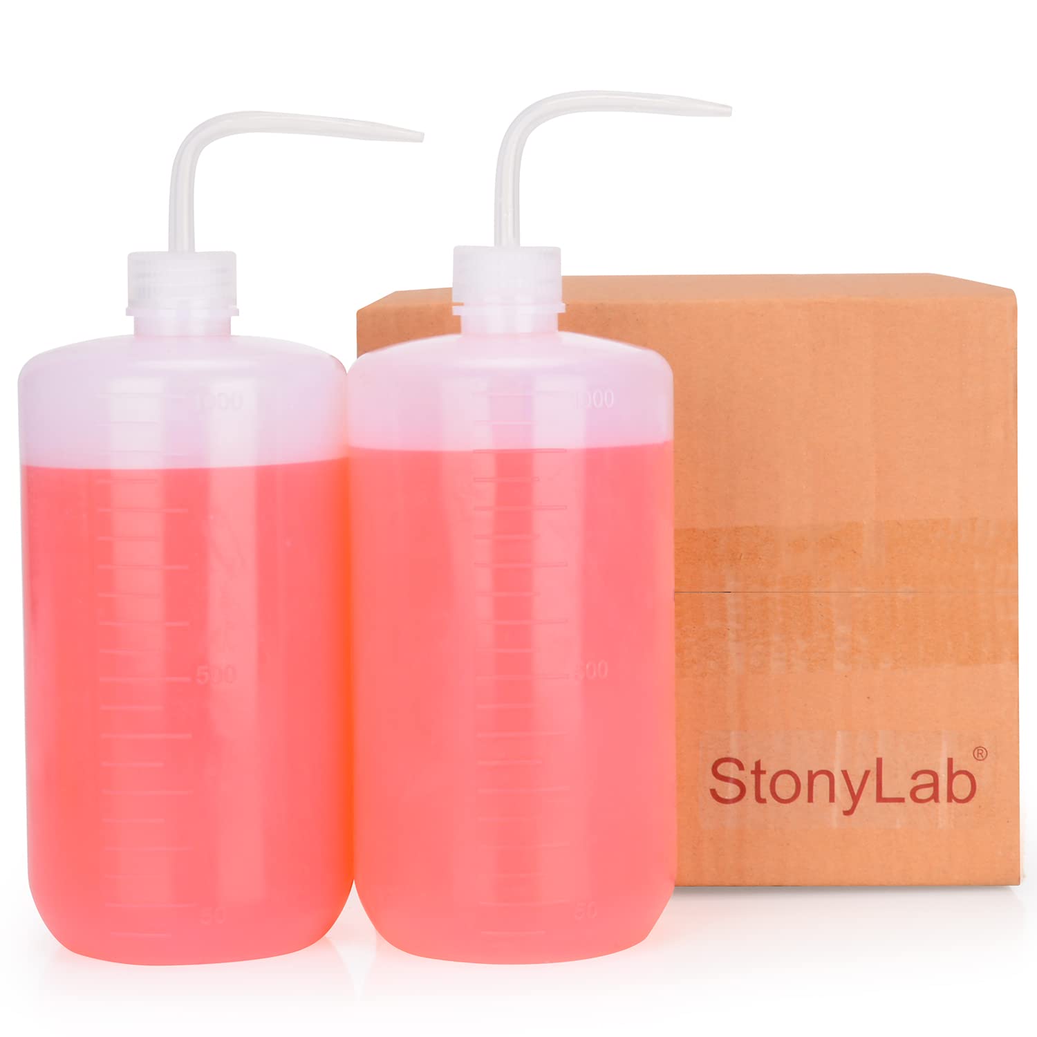 stonylab Chemical Wash Bottle, 2-Pack Plastic Safety Lab Squeeze Wash Bottle, LDPE with Narrow Mouth, 1000 ml (2 Pack)