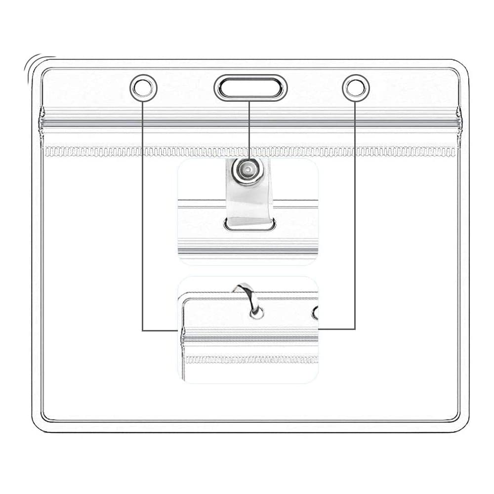 100pcs Tag Protector Holder Kit Include 50pcs Clear Plastic Horizontal Name Tags Badge Id Card Holders and 50pcs Black Flat Neck Lanyards with Swivel Hook for Teacher Lanyard Key Bus Pass
