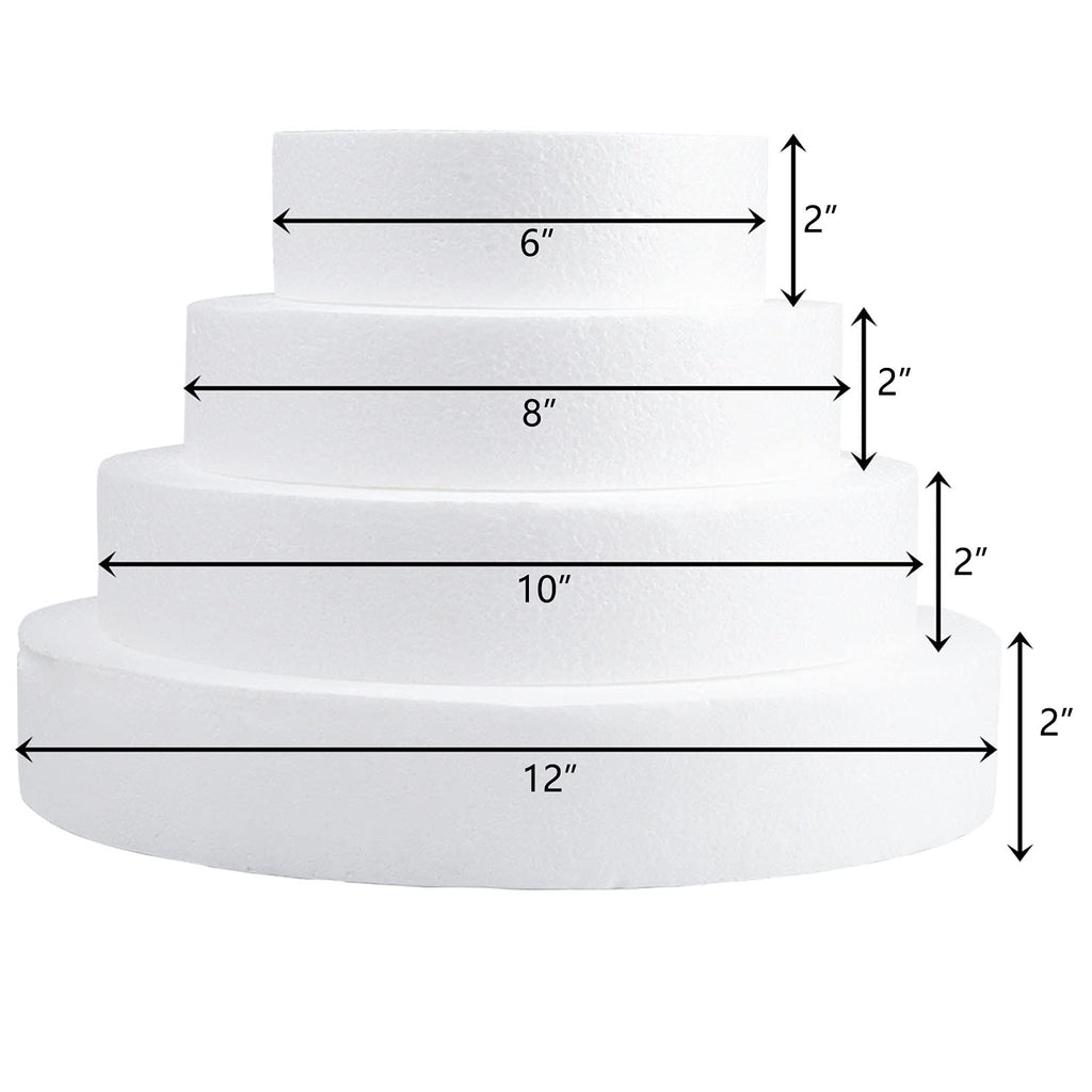 Hedume Set of 4 Round Cake Dummy, 4 Sizes Foam Dummies, 6-12 Inches for Decorating and Wedding Display