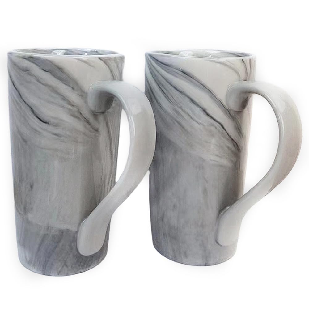 20 OZ Large Coffee Mugs,Marble Ceramic Tall Coffee Mug Set of 2, Extra Large Coffee Mug with Handle Big Porcelain Tea Cups for Men Women Gifts, Grey