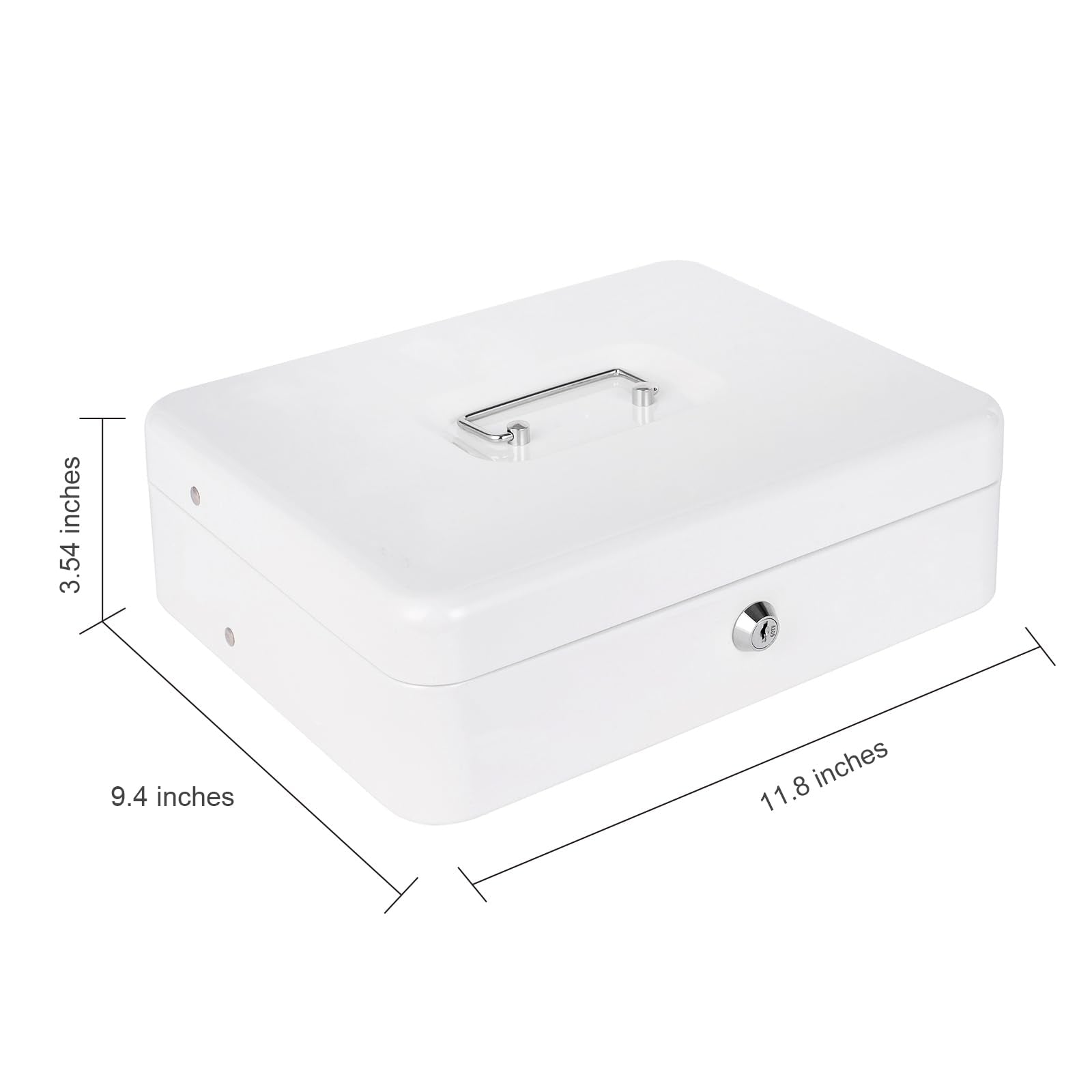 Cash Box with Money Tray and Lock, Money Box for Cash, Cash Register for Small Businesses, Metal Lock Box for Money Tiered 11.8 x 9.4 x 3.54 Inches White