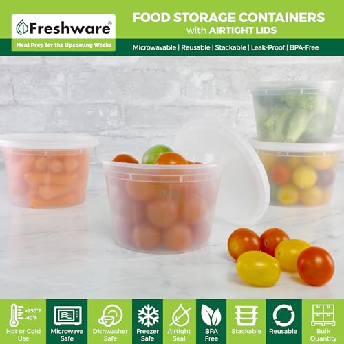 Freshware 16 oz Plastic Food Storage Containers with Airtight Lids - Restaurant Deli Cups, Foodsavers, Baby, Bento Lunch Box, 21 Day Fix, Portion Control, and Meal Prep Containers (Pack of 36)