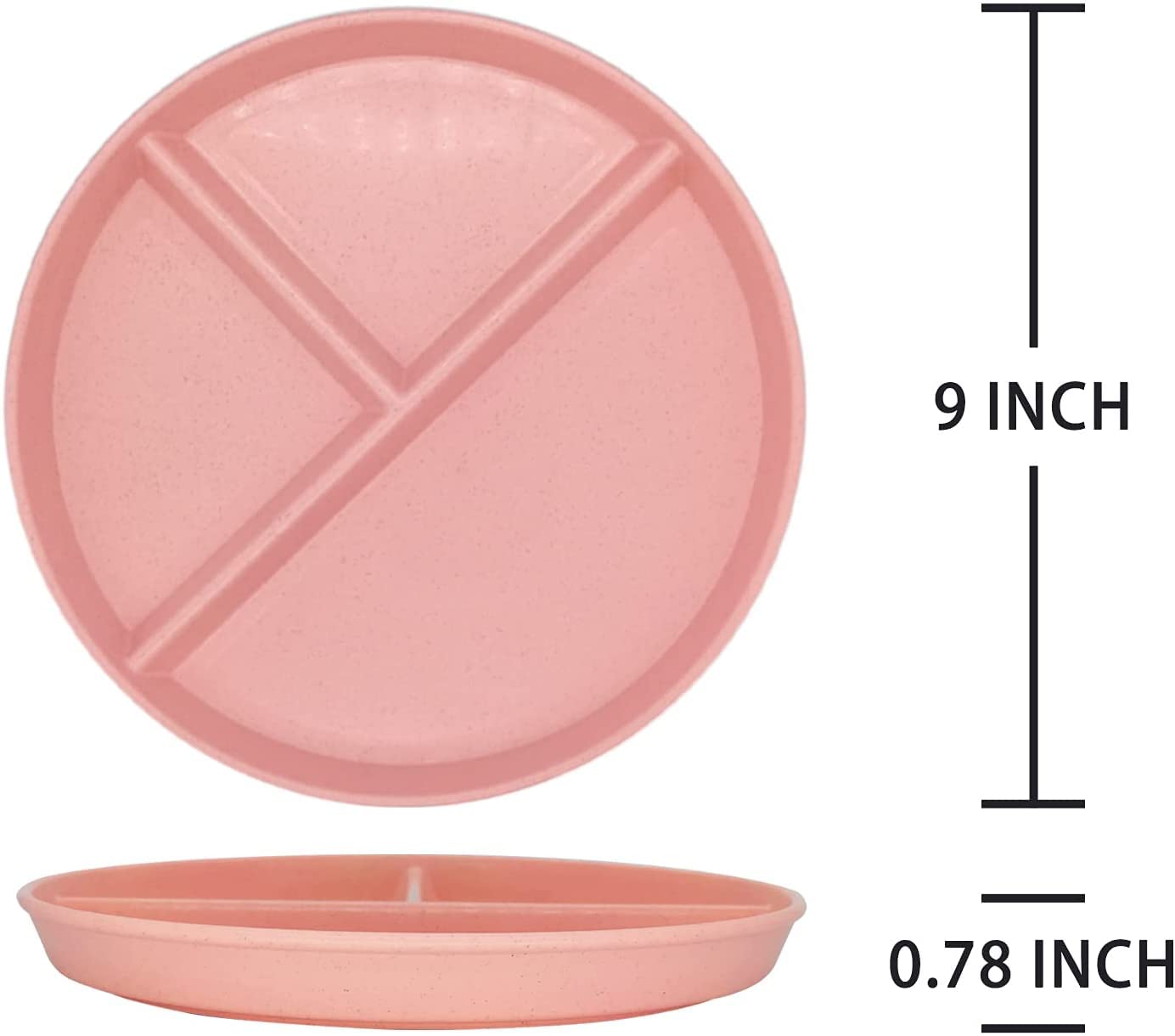 CookTaitai Unbreakable 9 Inch Wheat Plastic Round Gird Plates Set, Divided Plates for Adults, Kids Plates, Microwave and Dishwasher Safe,BAP-Free, Set of 6 (Multicolor)