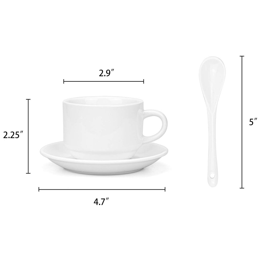 Hedume 6 Pack 5 OZ Espresso Cups with Saucers and Spoons, Stackable Espresso Coffee Cup Set for Specialty Coffee Drinks, Latte, Cafe Mocha and Tea - Safe for Dishwasher, Microwave, Oven and Freezer