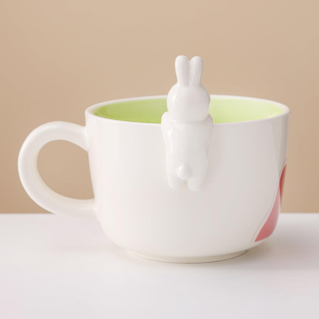 lpylxingyan Cute 3D Animal Coffee Mugs: Funny Handmade Ceramics Cups with Rabbit, Cow, Sloth, Fox, Lion for Kids Gift. (rabbit)