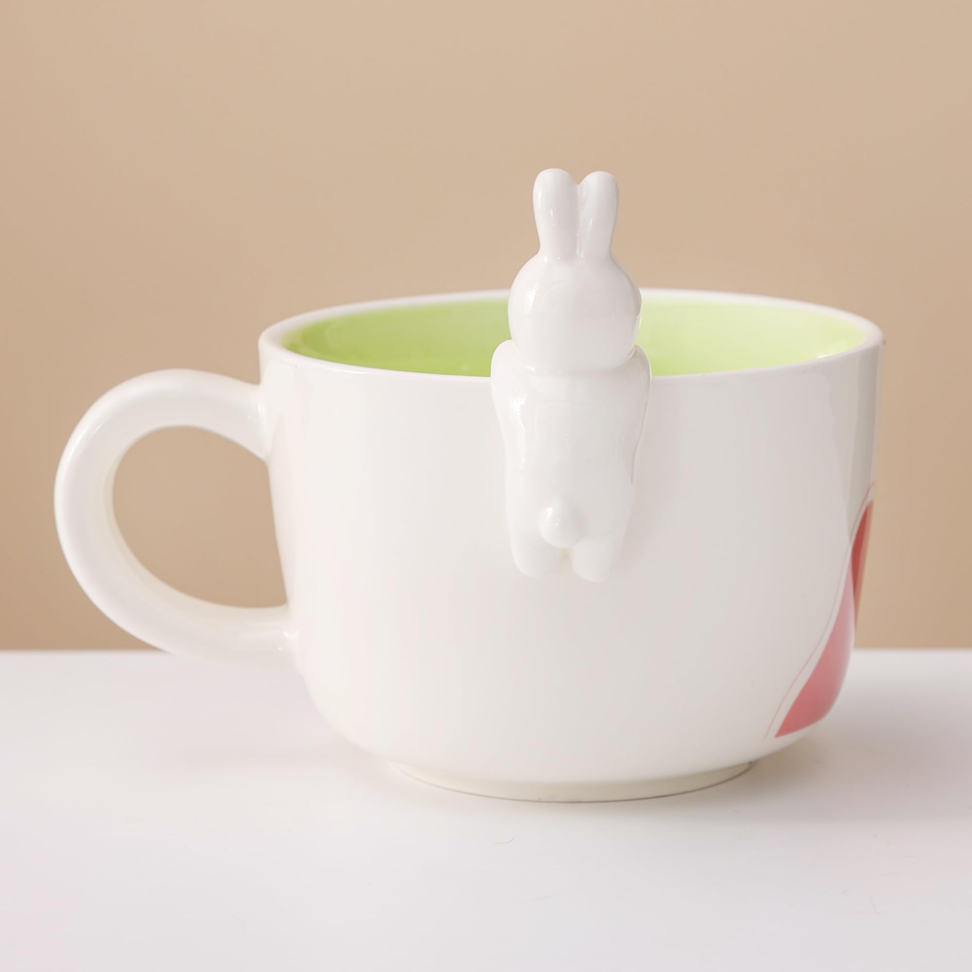 lpylxingyan Cute 3D Animal Coffee Mugs: Funny Handmade Ceramics Cups with Rabbit, Cow, Sloth, Fox, Lion for Kids Gift. (rabbit)