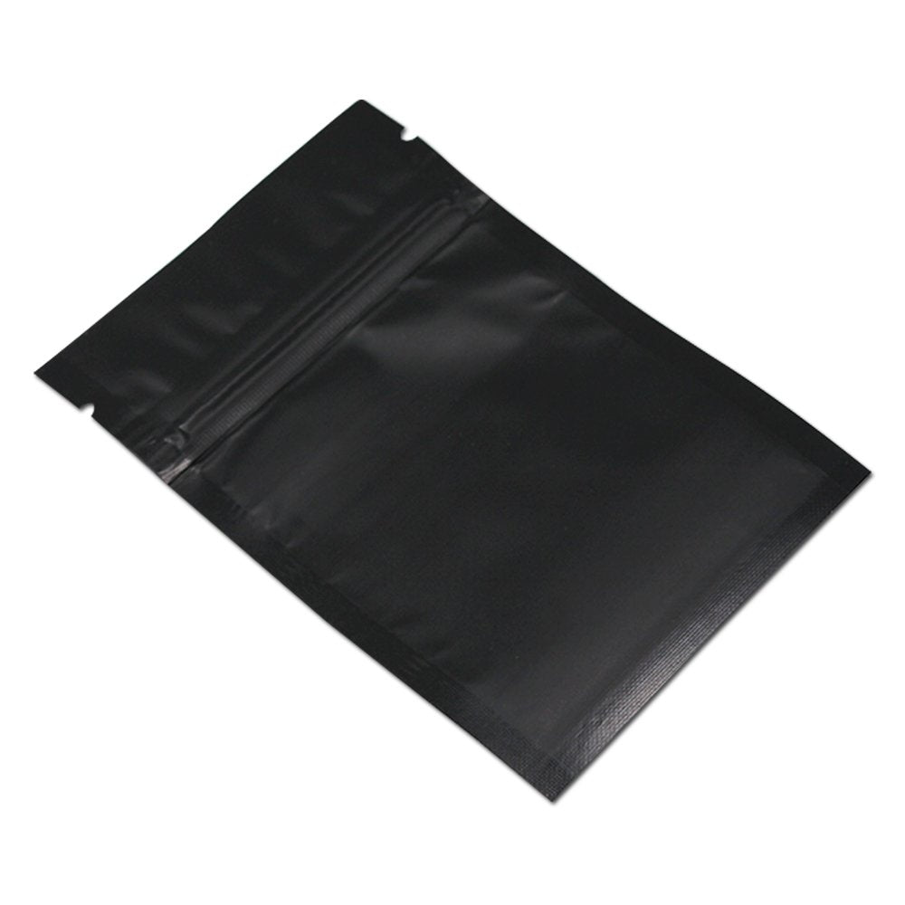 BAT Pack 100Pcs Matte Aluminum Foil Zipper Lock Resealable for Zip with Lock Seal Mylar Pouch Self Seal Storage Package Bags for Food (Matte Black, 3.94x5.9inch(10x15cm))