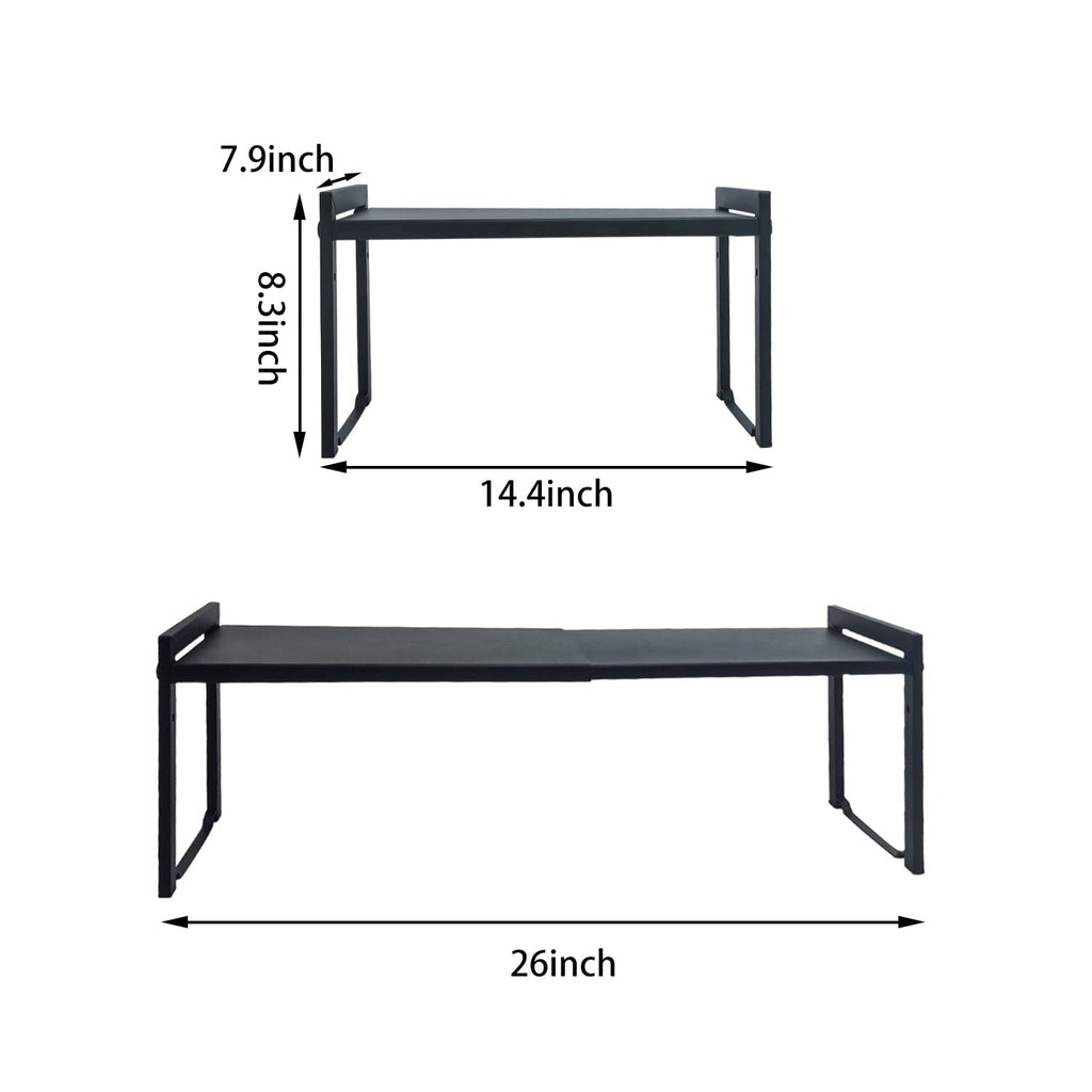Expandable Cabinet Shelf 13.8-26"(L), Stackable Kitchen Counter Shelf Organizer, Kitchen Spice Rack Pantry, Djustable Cupboard Organizer Storage Rack for Kitchen Office (Black,1pack M)