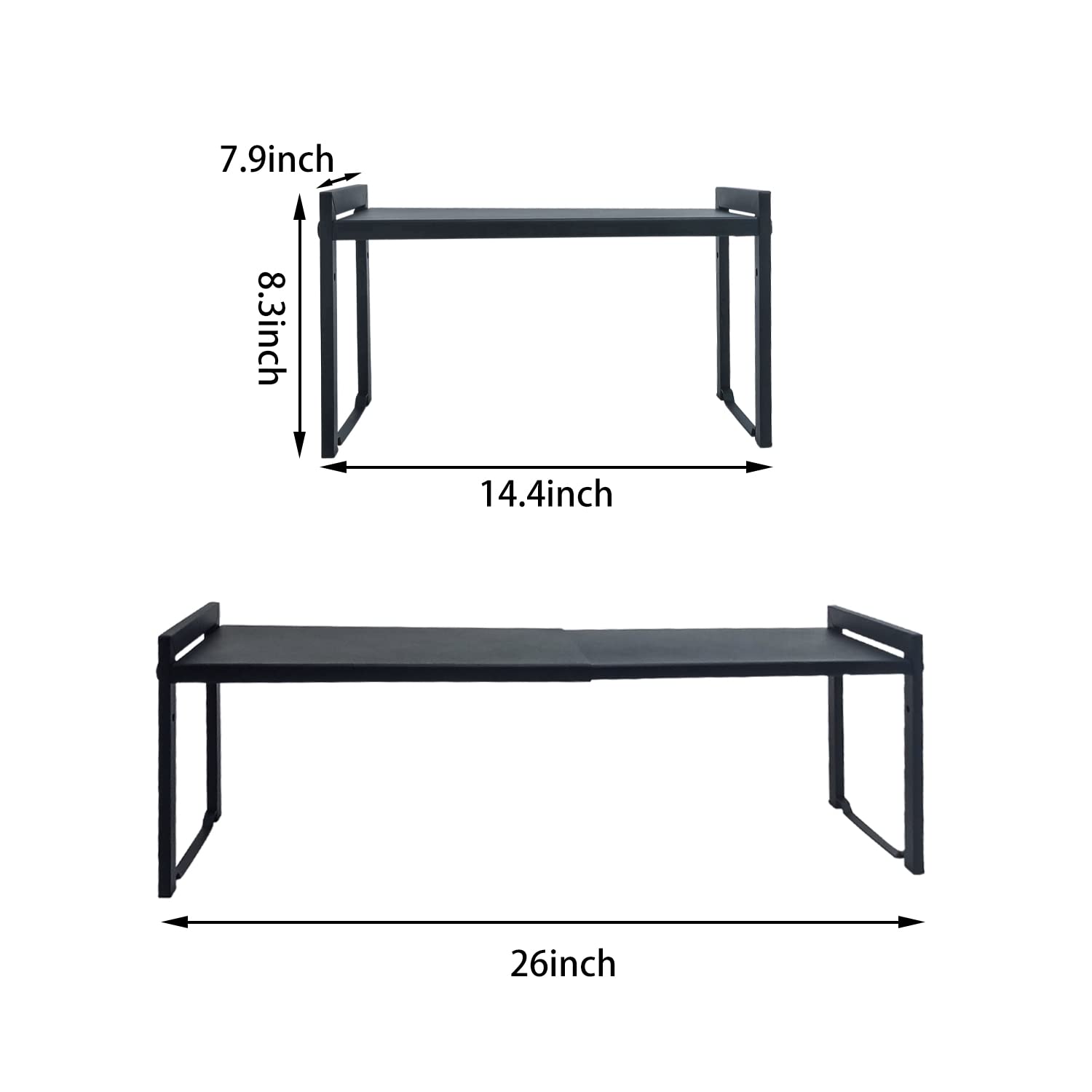 Expandable Cabinet Shelf 13.8-26"(L), Stackable Kitchen Counter Shelf Organizer, Kitchen Spice Rack Pantry, Djustable Cupboard Organizer Storage Rack for Kitchen Office (Black,1pack M)