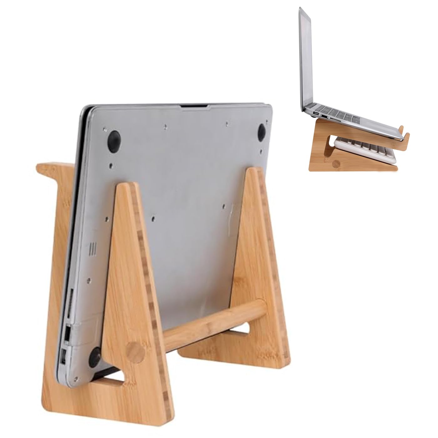 Nuvograin Wooden Vertical Laptop Stand for Desk, Bamboo Laptop Holder Compatible with MacBook Air Pro/Dell XPS/Surface Pro/HP/Pixelbook/Lenovo, More 13-15.6 Inch Laptops