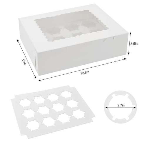 24 Sets x 12 Count Cupcake Containers Boxes Containers with Window, 12.8 x 10 x 3.5 Inch Cupcake Carrier Holder Bakery Boxes for Birthday,Wedding,Party