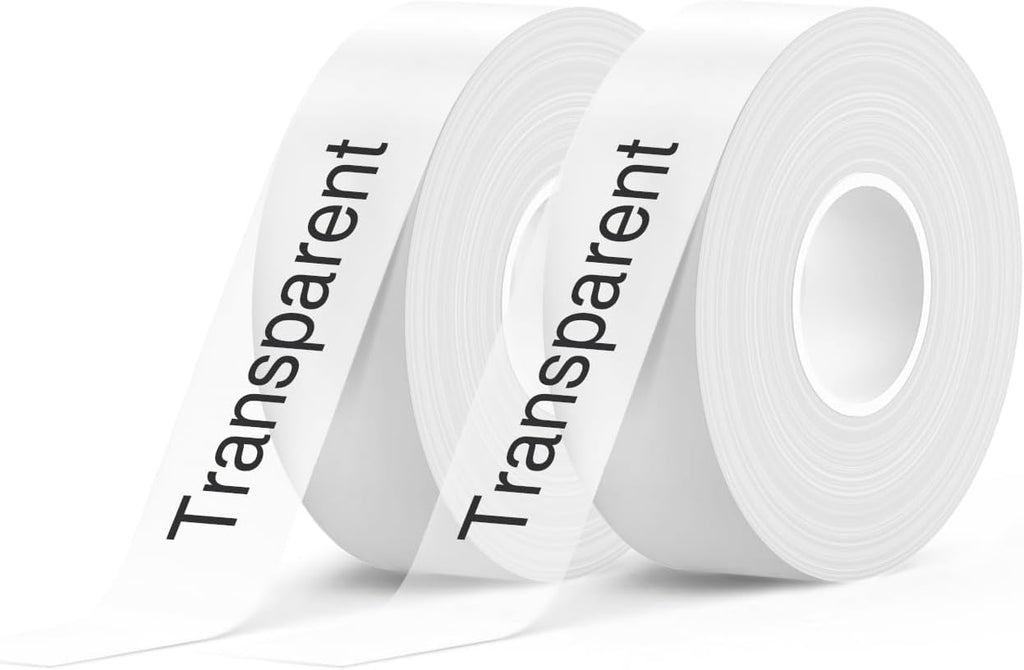 SUPVAN E10 & E11 & E16 Label Maker Tape, Transparent 2 Rolls 15mm × 6m Genuine Continuous Laminated Thermal Label Tape Refill, Waterproof Oilproof Child-Safe Durable Auto Detect Labels