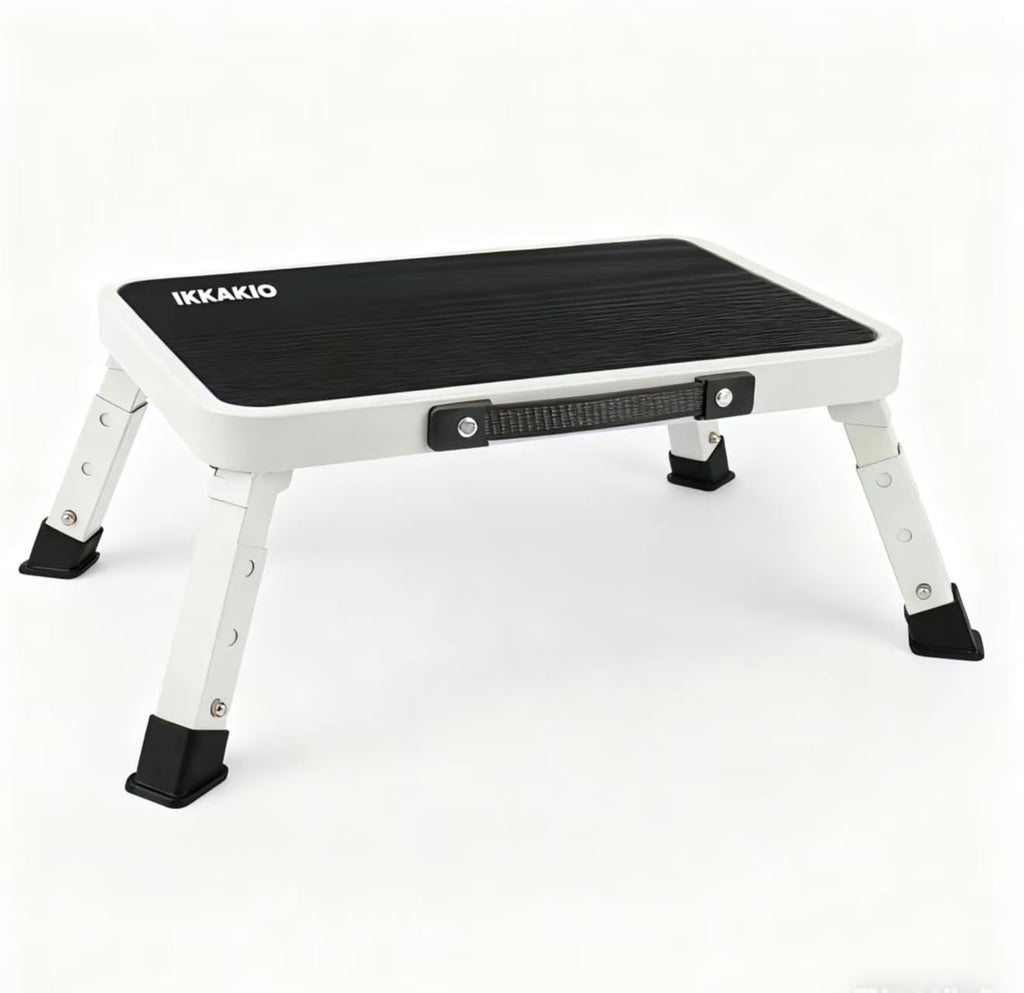 IKKAKOI Folding Step Stool, Height-Adjustable Step Stool with Non-Slip Platform, Step Ladder for Adults or Kids in Kitchen, Home, 500 Lbs Capacity