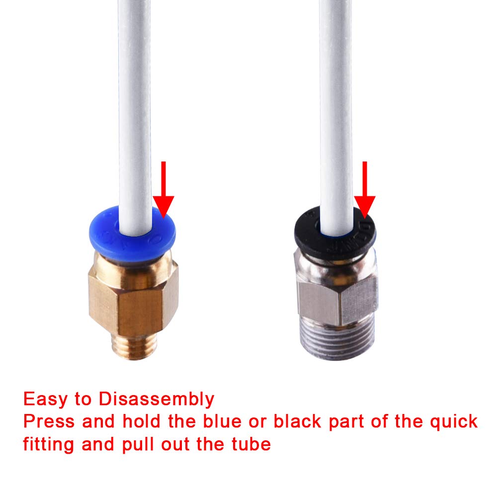 SIQUK 5 Pieces Teflon Tube PTFE Tubing (1M) with 10 Pieces PC4-M6 Fittings and 10 Pieces PC4-M10 Fitting Connector for 3D Printer 1.75mm Filament