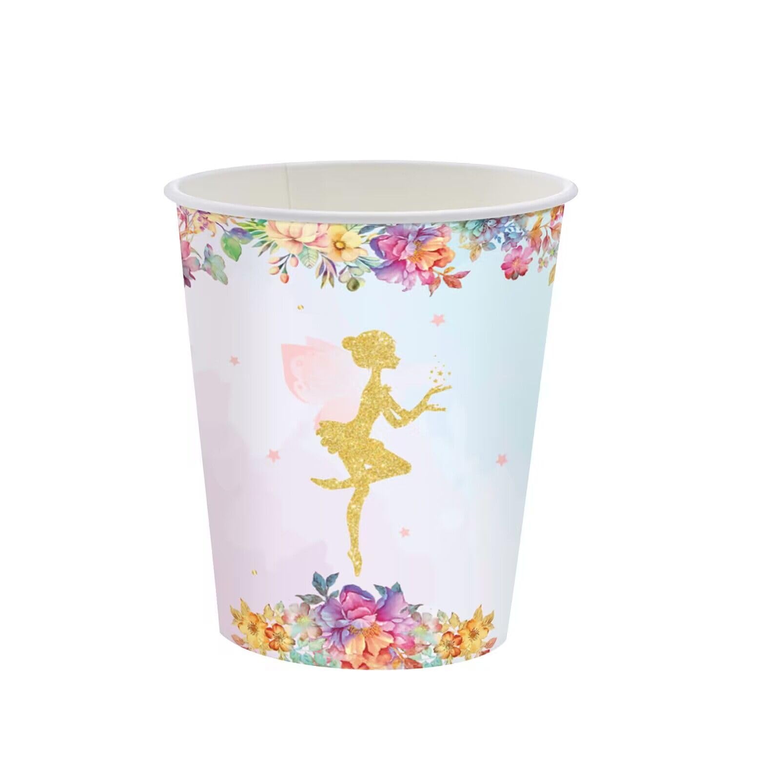 LASLU 120Pcs Flower Fairy Party Plates and Napkins Set, Flower Fairy Party Supplies Decorations Includes Paper Plates Napkins Forks for Birthday Party Serves 24 Guests (Flower Fairy)