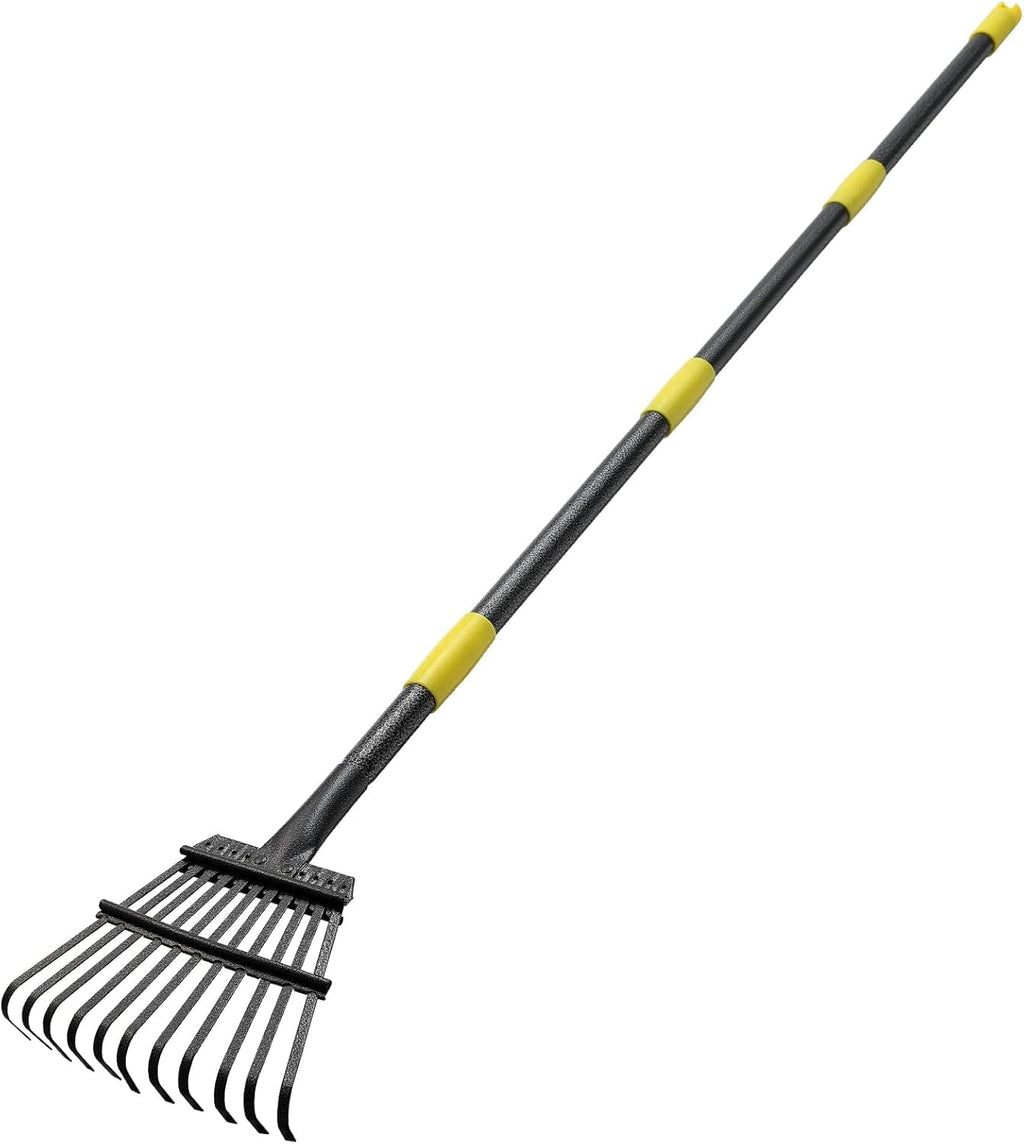 Garden Leaves Rake - 73 Inch Heavy Duty Small Shrub Rake - 11 Metal Tines - 8.5 inch Wide, Adjustable Handle,Garden Leaf Rakes for Collecting Debris Among Flower Beds, Delicate Plants, Lawns ,Yard