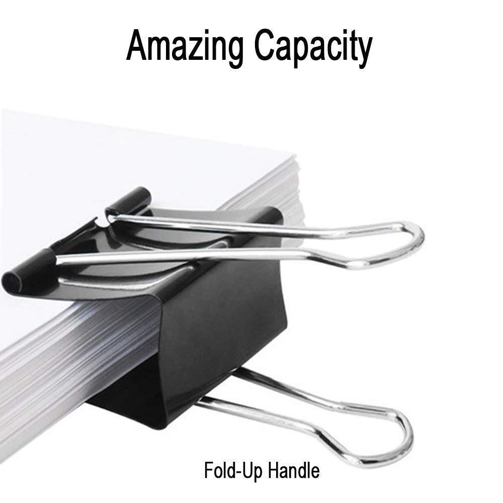 Aniann 24 Pack Extra Large Binder Clips 2 inch Black Jumbo Paper Binder Clips Big Metal Paper Clamps for Home School Office