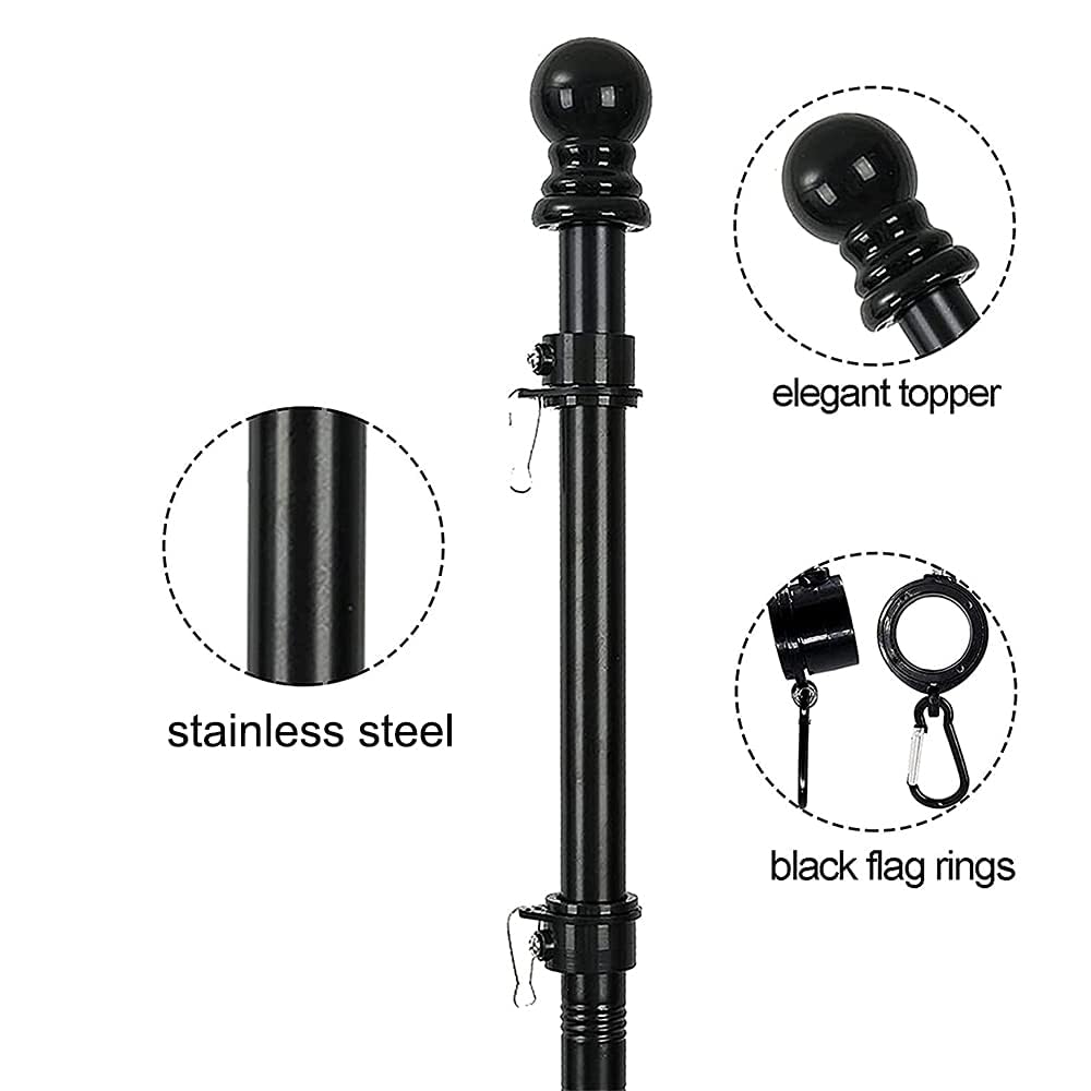 OYYQ 5FT Flag Pole Kit with 2 Pack 3x5FT Canada Flag, Professional Stainless Steel Flag Pole for House Garden, Residential or Commercial Flag Pole with Two-Position Bracket (Black)