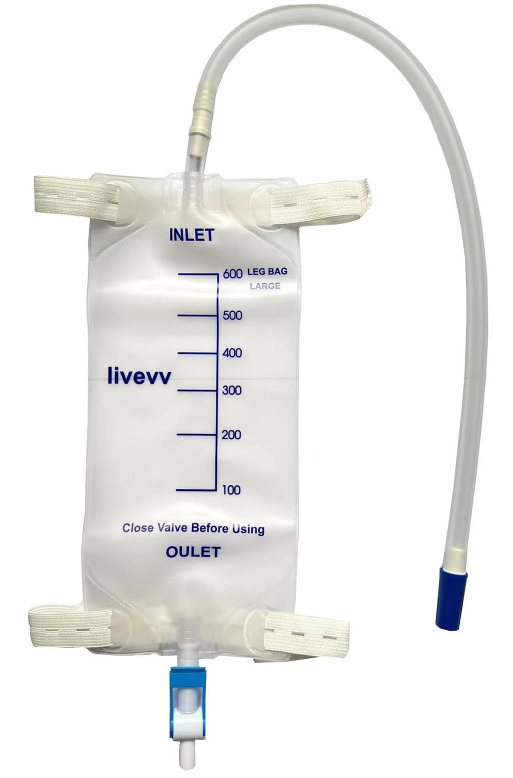 3 Pack Easy-Tap Leg Bag Urinary Drainage Bag, 600 ml with 3 18” Tubing, Anti-Reflux Valve, Cloth Straps Easy Flip Drain
