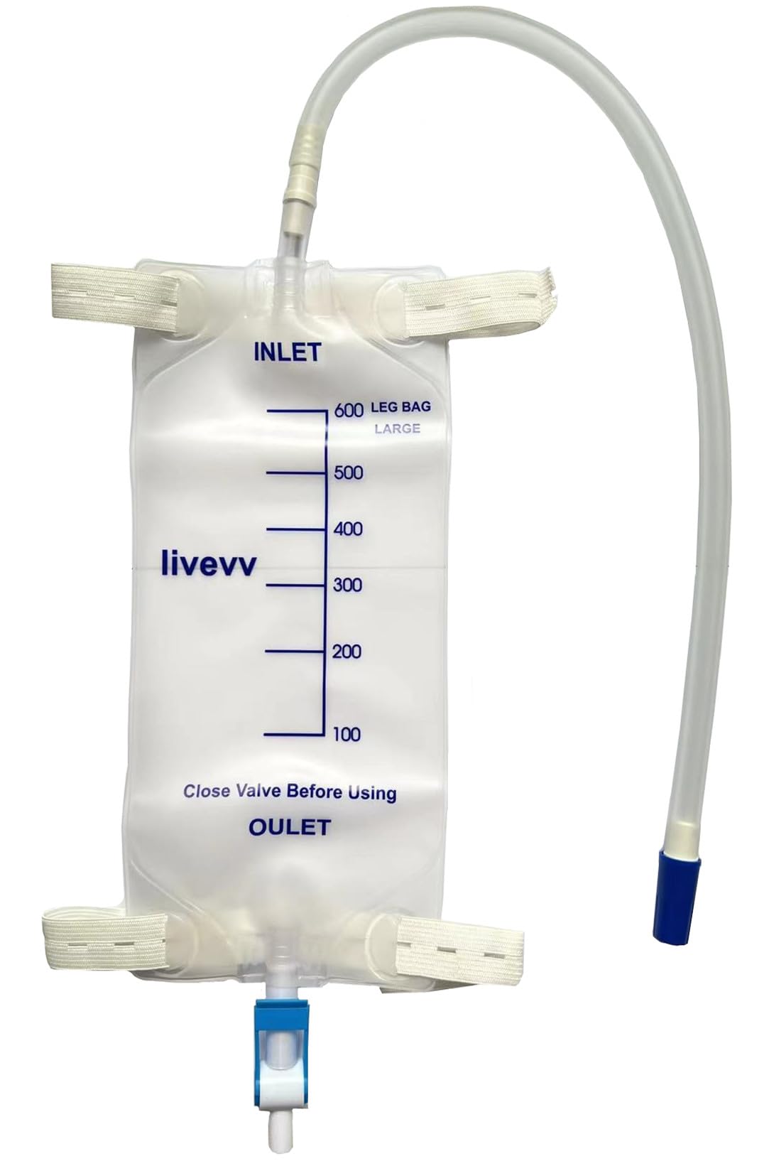 3 Pack Easy-Tap Leg Bag Urinary Drainage Bag, 600 ml with 3 18” Tubing, Anti-Reflux Valve, Cloth Straps Easy Flip Drain