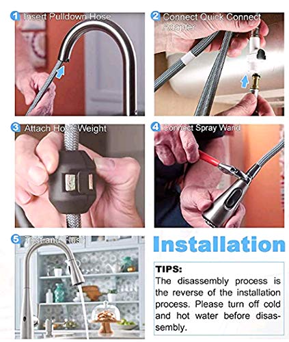 Moen 150259 Pull Down Hose Kit - 68-Inch Quick Connect Reflex Hose for Kitchen Faucet Replacement Part 187108 - Upgraded